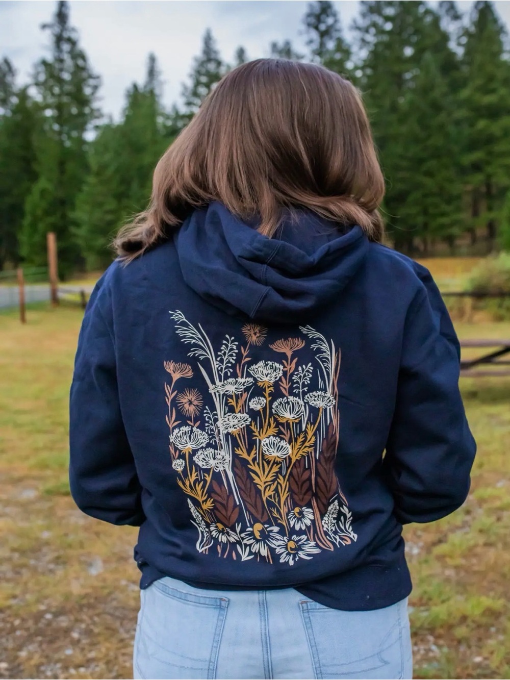 Navy Floral-Print Hooded Jacket